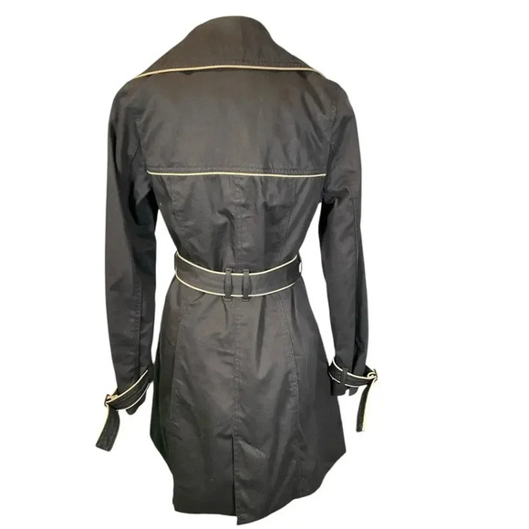 Merona Ladies Small Trench Coat Black /Beige W/Buttons and Belt Water Repellent - Picture 6 of 13